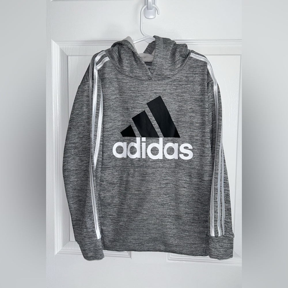 Adidas Heather Gray Hoodie with Black and White Accents